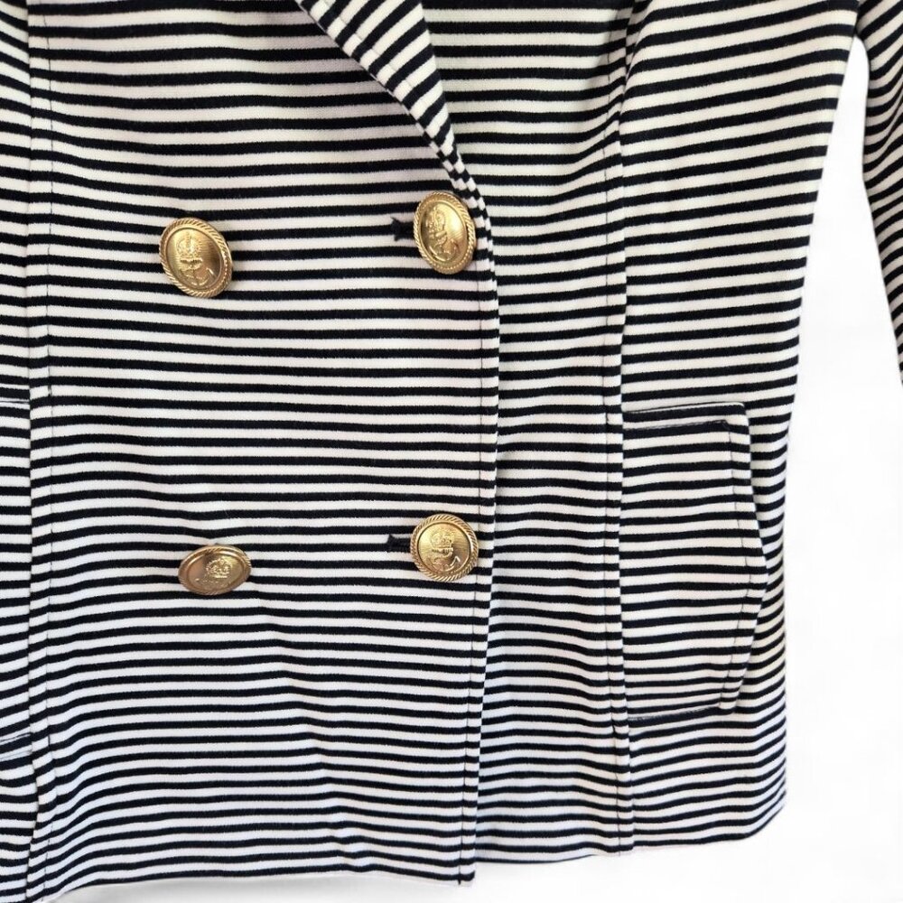 Cabi XS Nautical Striped Blazer Navy Blue & White Double Breasted 3/4 Sleeve - Picture 3 of 4